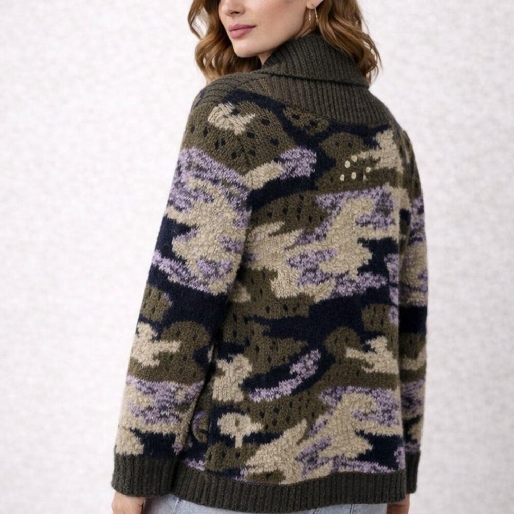 Sleeping On Snow Colorful Knit Cardigan Small Crochet Open Shawl Collar Cocoon